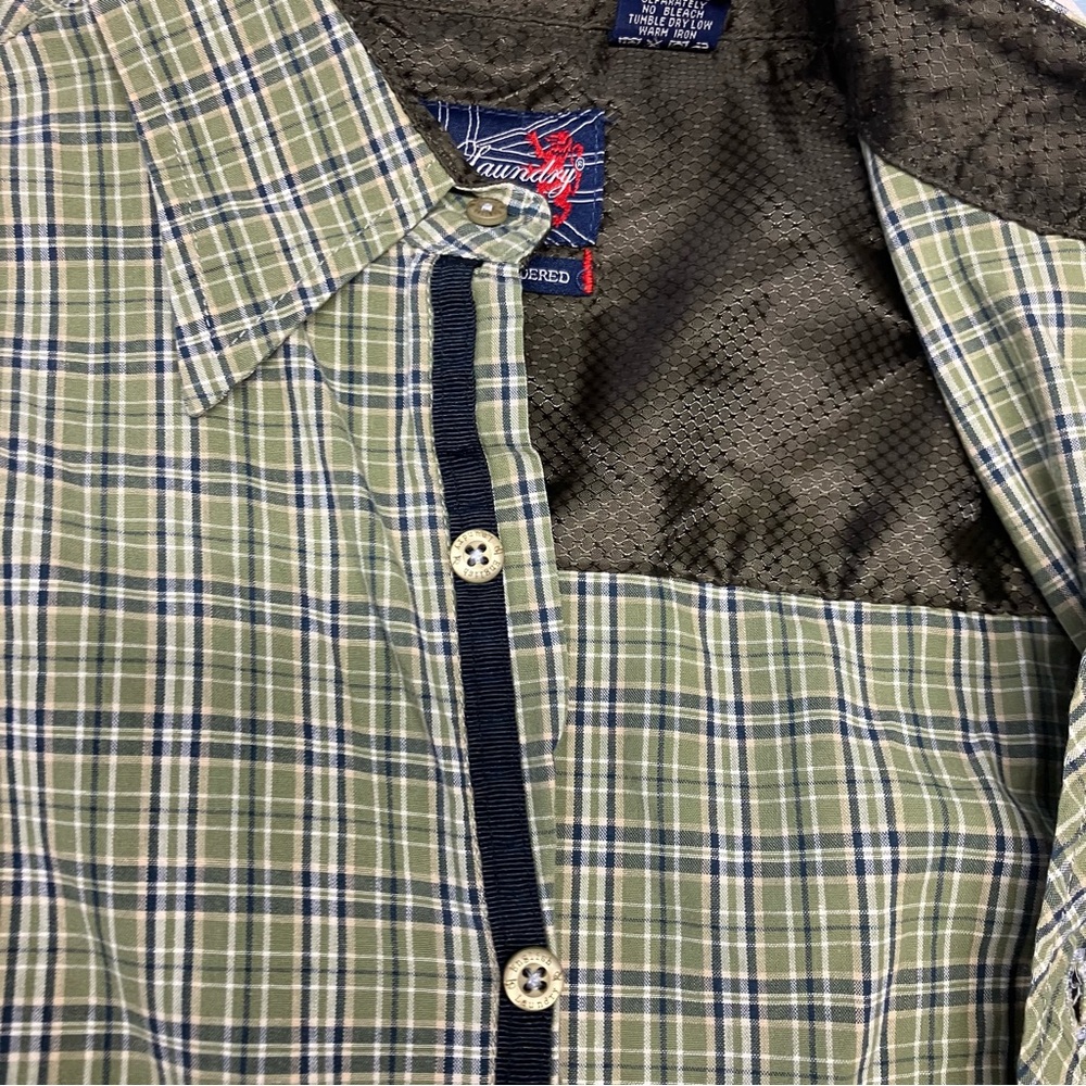 English Laundry Hand Sewn Green & Blue Plaid Button Shirt with Epaulets, - L - Picture 4 of 7